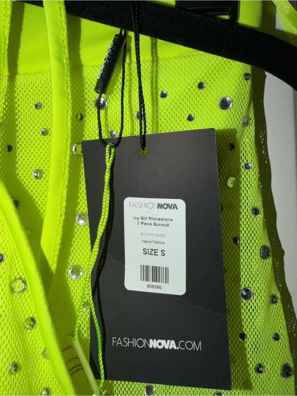 Neon Yellow Rhinestone Sunsuit Set - Picture 3 of 4